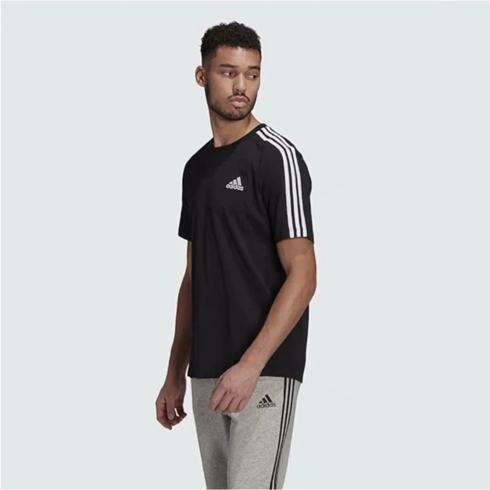 NWT Adidas Black Short Sleeve Tee with Signature Stripes - Picture 3 of 5